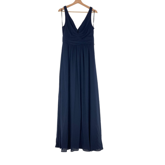 Lulus Ruched A-Line Chiffon Maxi Dress Pleated Navy Blue Gown Event - Picture 3 of 6